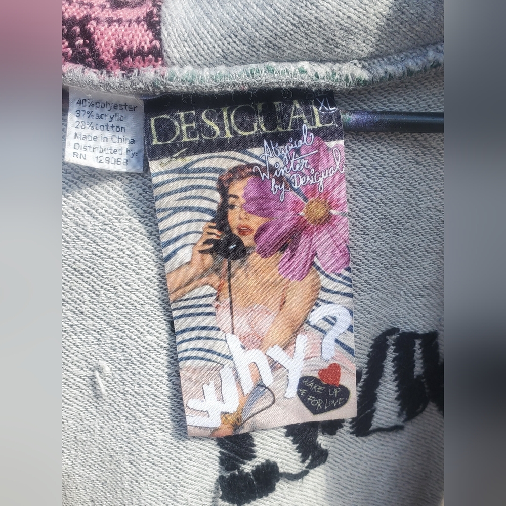 DESIGUAL by Desigual "Why?" Zip Up Sweater with Double Hood